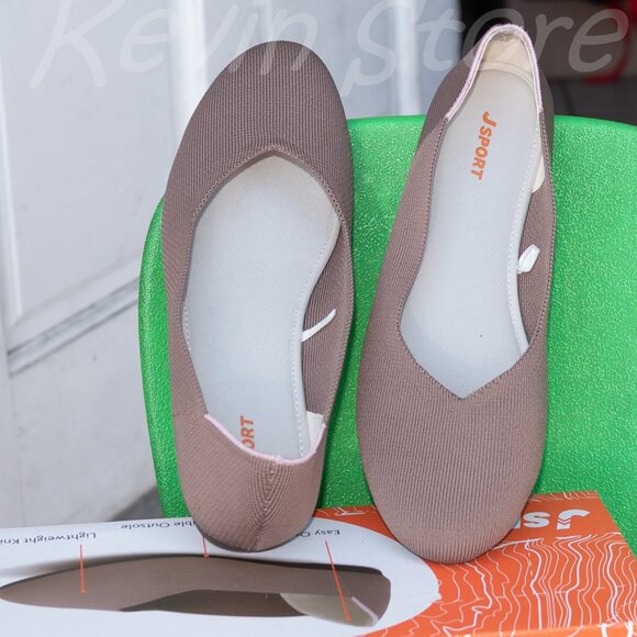 JSport Ladies Flat Knit Slip on Shoe, Taupe, - Picture 6 of 7